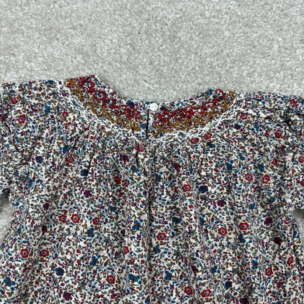 Zara Kids Girls Floral Embroidered Smocked Blouse Peplum Top Multicolor Size 2-3
